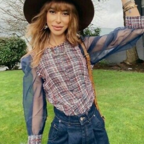 NWT Zara Combination Organza / Tweed Blouse - Picture 1 of 7